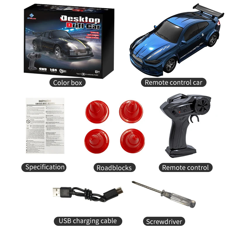 KF20 1:64 4WD Mini RC Drift Car - Desktop Racing, LED Lights, Type-C Charging | KIDS TOY LOVER
