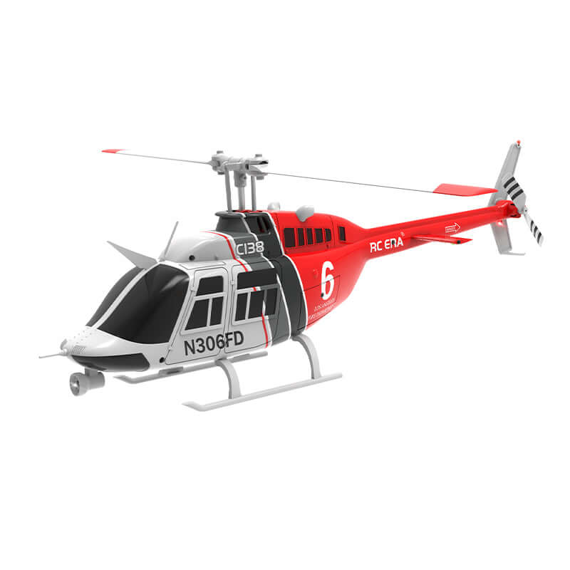 Standard red and silver RC ERA C138 helicopter on a white background.