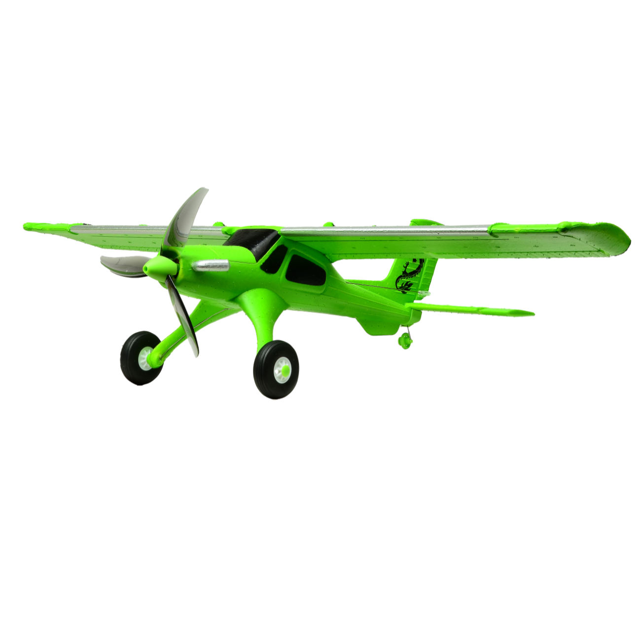 MF-X7 grünes RC Plane Frontansicht mit Propeller und Fahrwerk