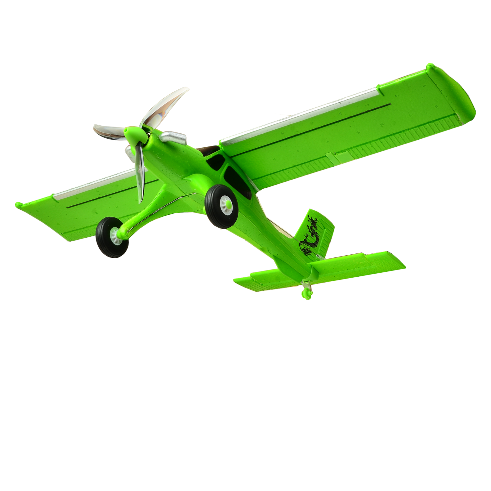 MF-X7 grünes RC Plane Unteransicht mit Fahrwerk und Propeller