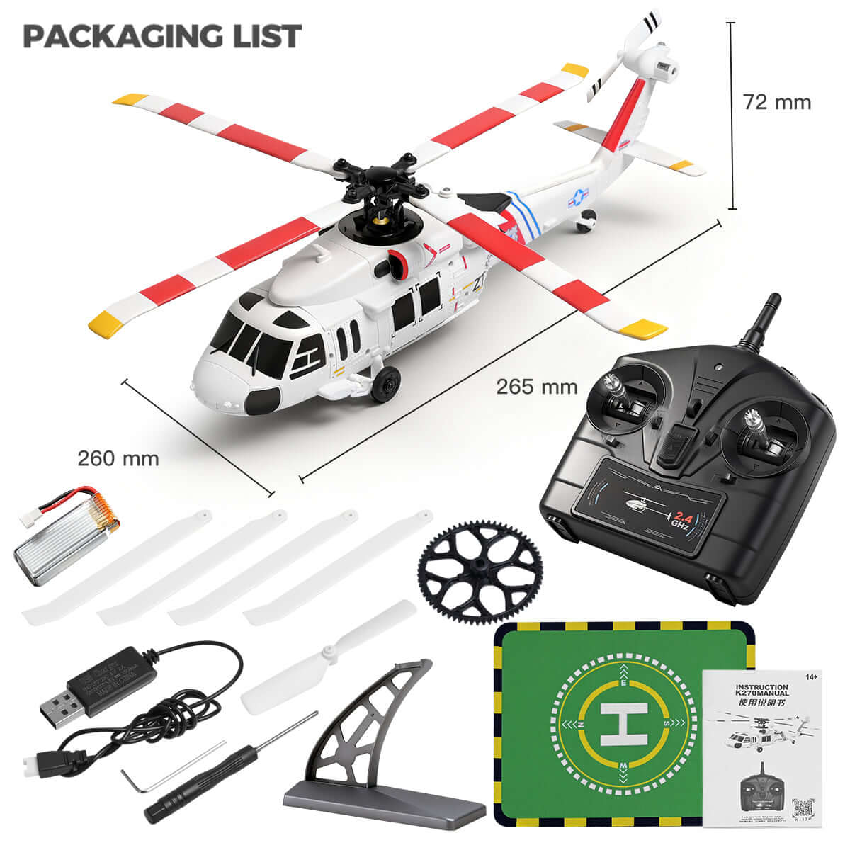 WLtoys XK K270 UH-60L Black Hawk 4CH Brushless RC Helicopter Altitude Hold