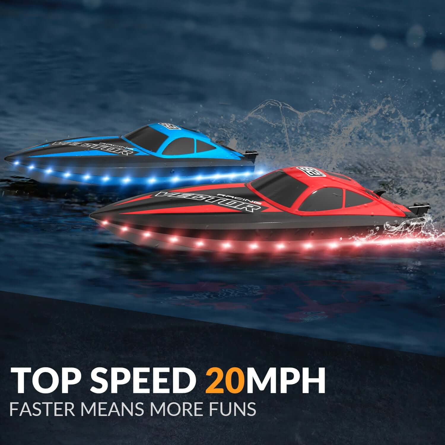 Vector Lumen 20mph Fast RC Boat with LED Lights for Pools and Lakes | VOLANTEXRC | KIDS TOY LOVER