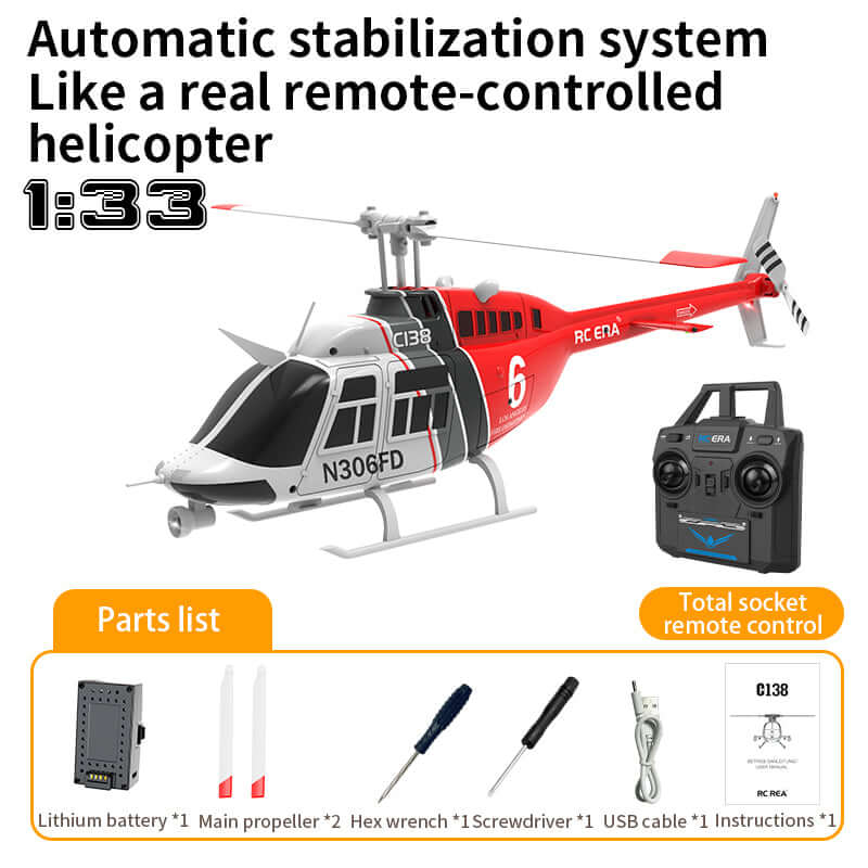 RC ERA C138 6CH RC Helicopter with Gyro, Optical Flow Positioning, Red/Blue