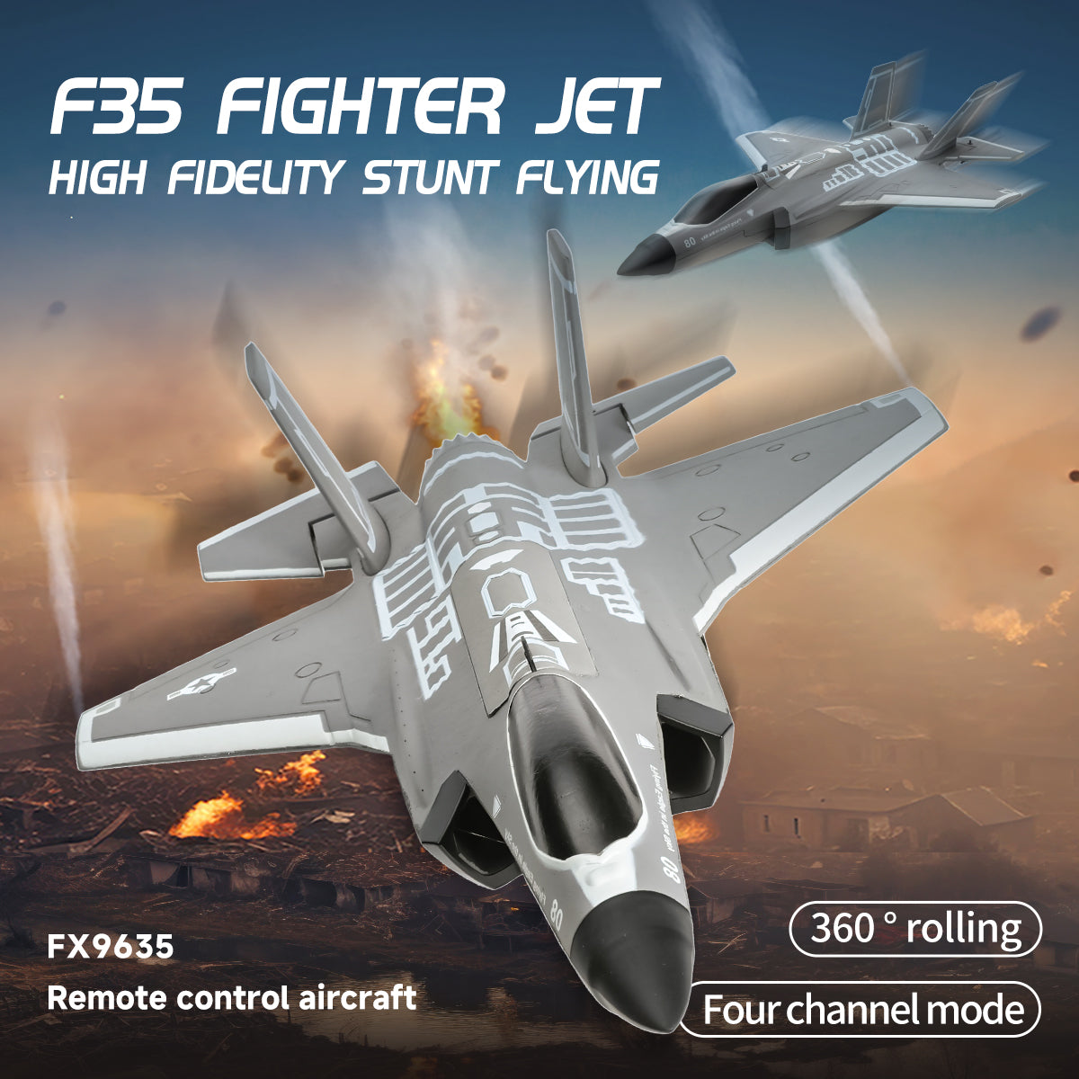 FX9635 F35 Brushless RC Fighter Jet 4CH Ducted Fan Stunt Aircraft with 6-Axis Gyro
