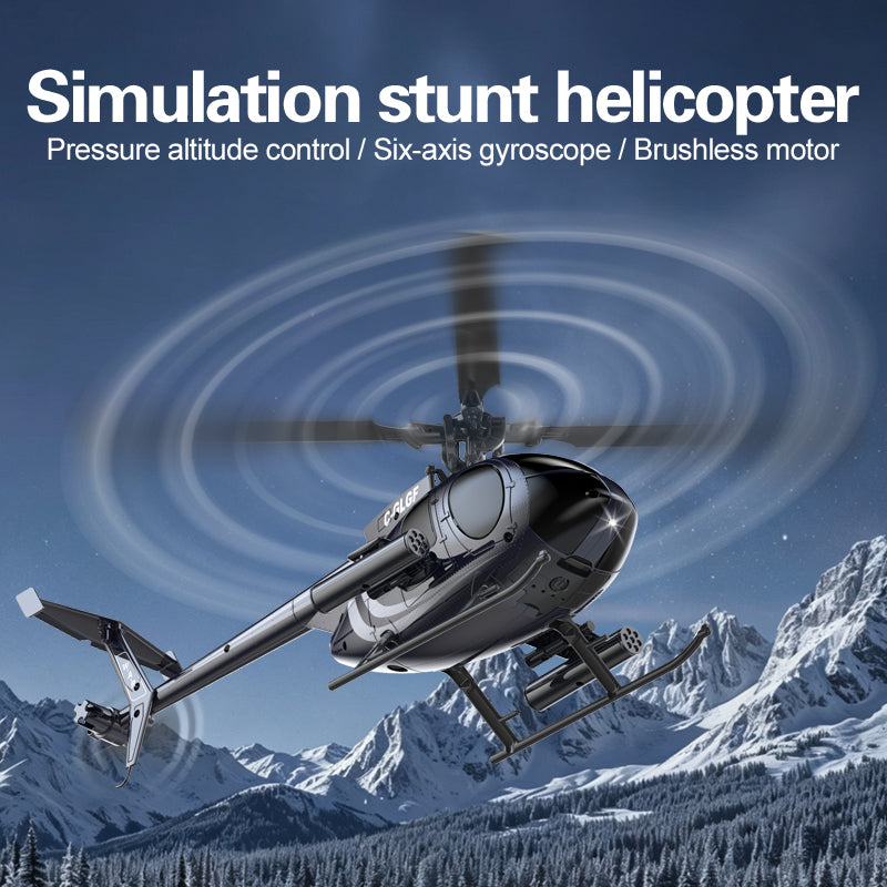 K300 RC helicopter side view with dual brushless motor design
