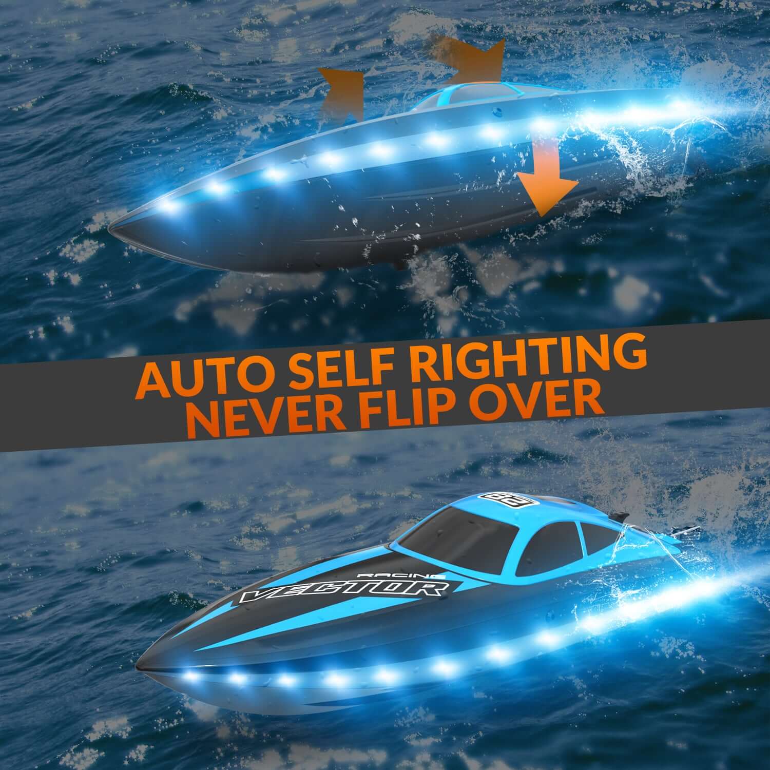 Vector Lumen 20mph Fast RC Boat with LED Lights for Pools and Lakes | VOLANTEXRC | KIDS TOY LOVER