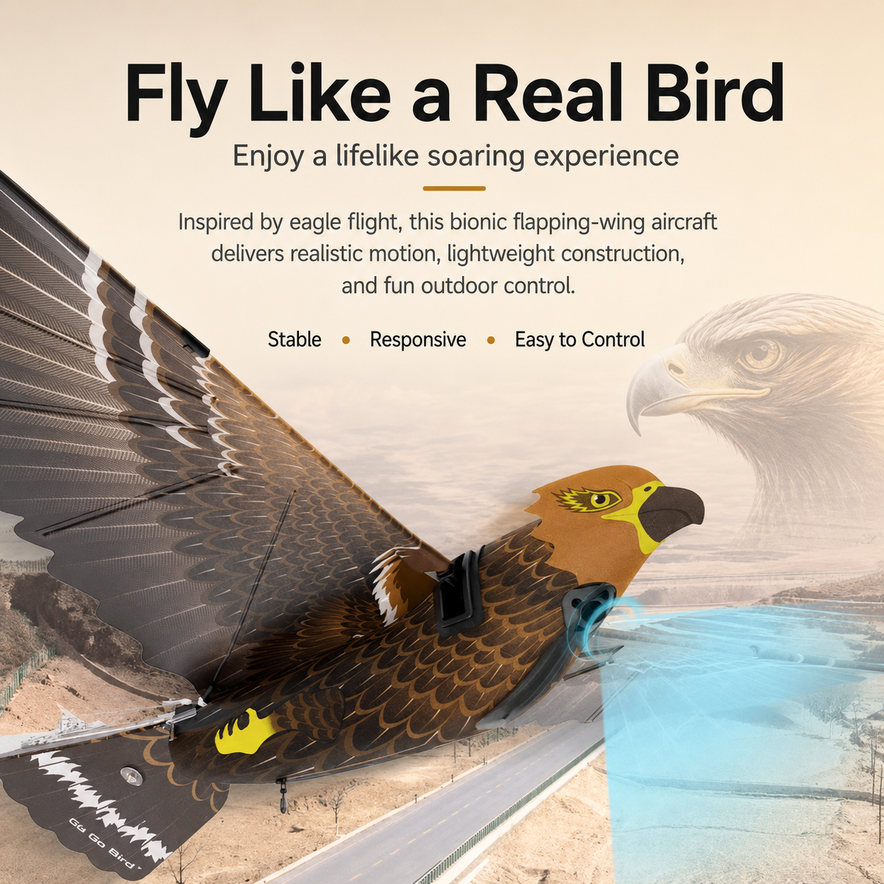 Go Go Bird 3010 Bionic GPS Bird Drone with HD Camera - Golden Eagle Dual Battery