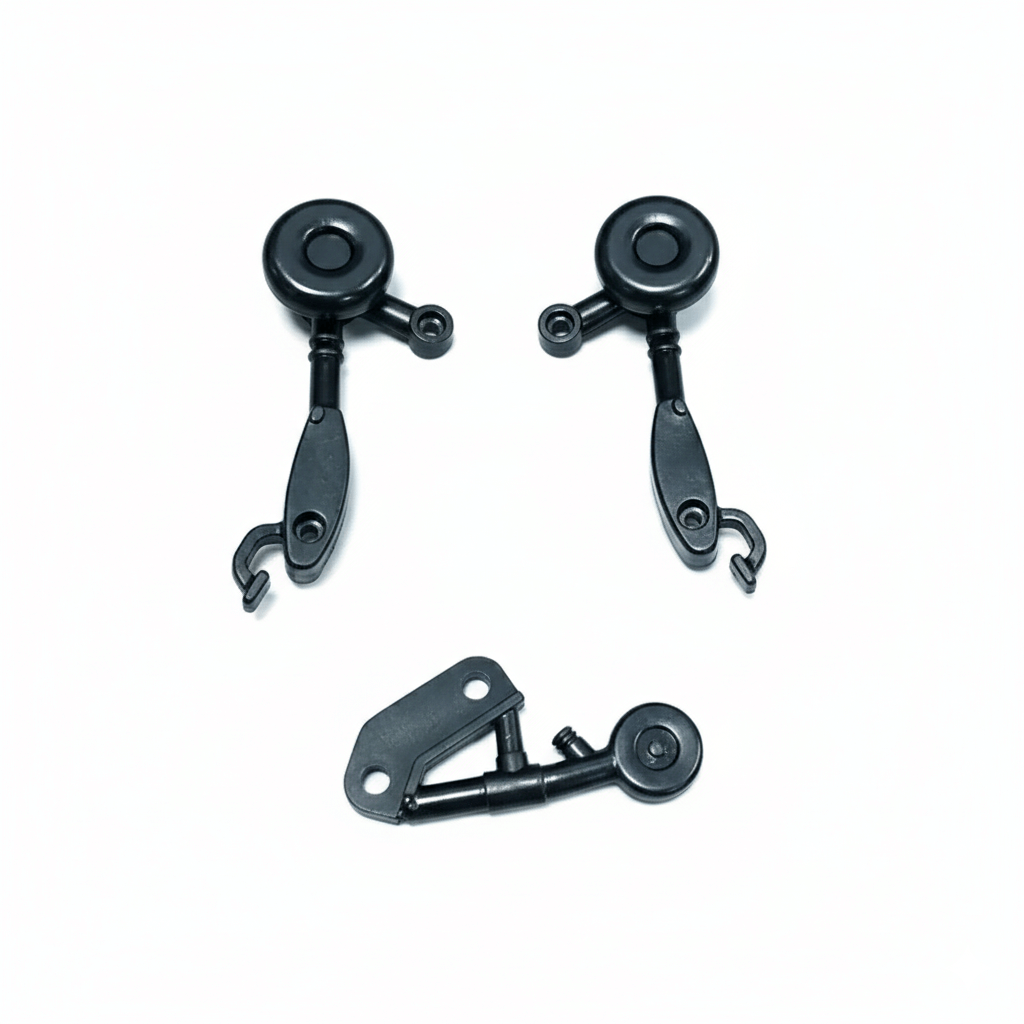 Complete set of black nylon front and rear landing gear wheels with struts for Kootai F05 Black Hawk RC helicopter.