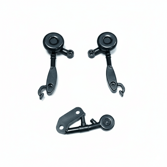 Complete set of black nylon front and rear landing gear wheels with struts for Kootai F05 Black Hawk RC helicopter.