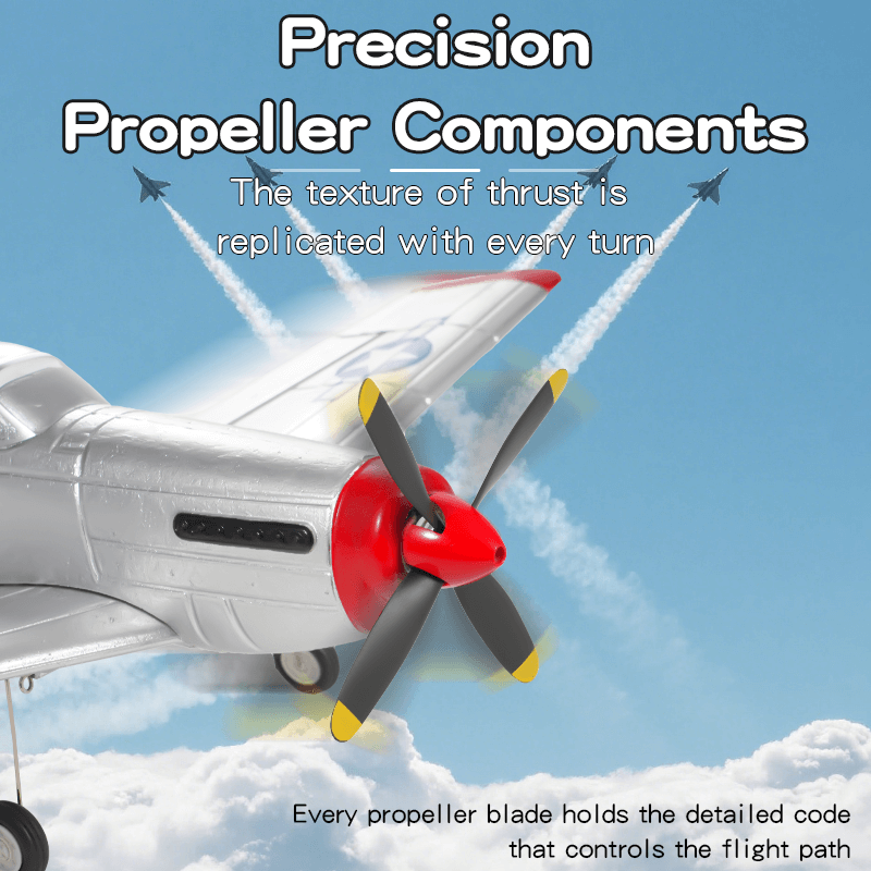 FX9501 P-51 Mustang 400mm 4CH Brushless RC Airplane Warbird with 6-Axis Gyro propeller components for thrust.