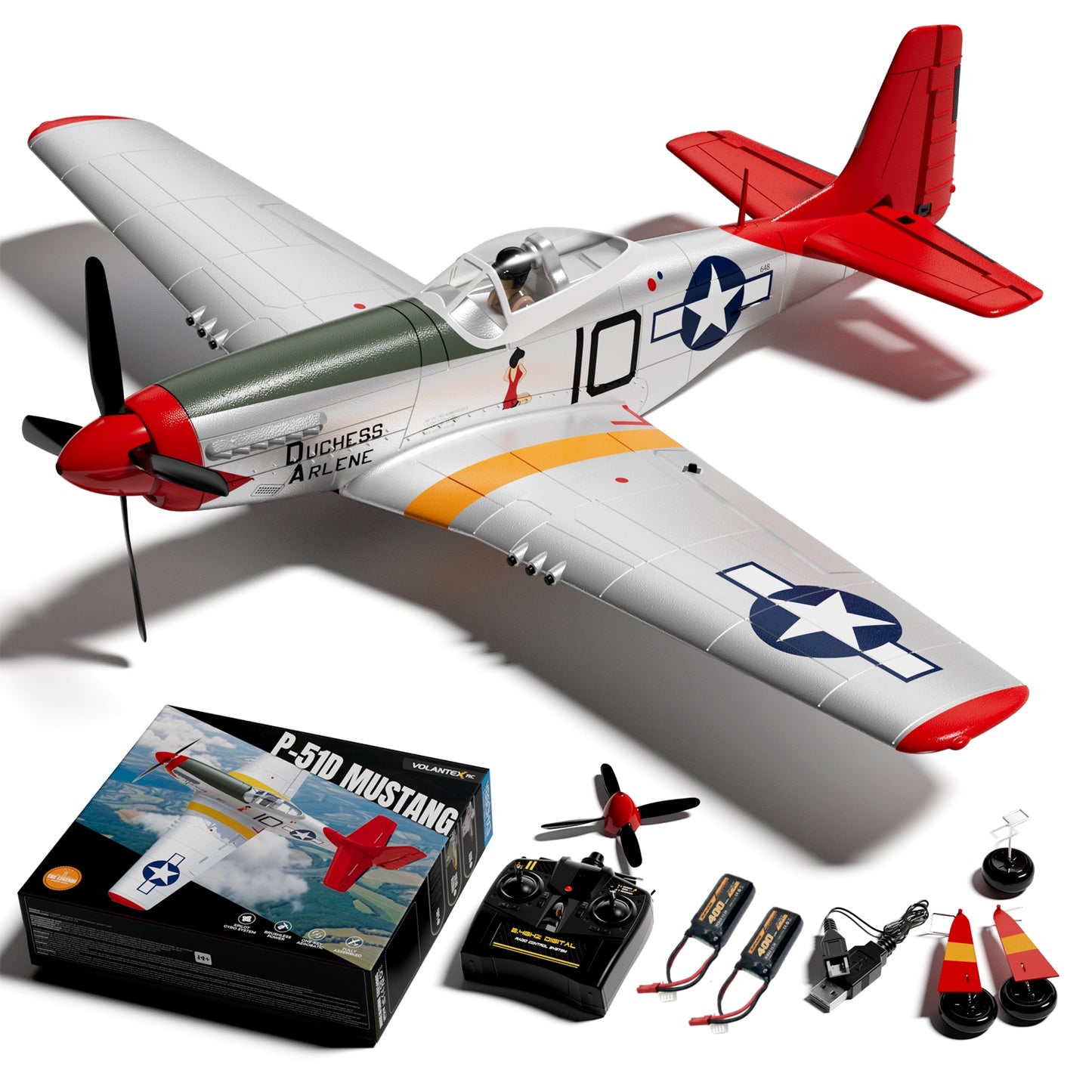 VolantexRC P-51 Mustang RC-Flugzeug Rückansicht schräg von hinten
