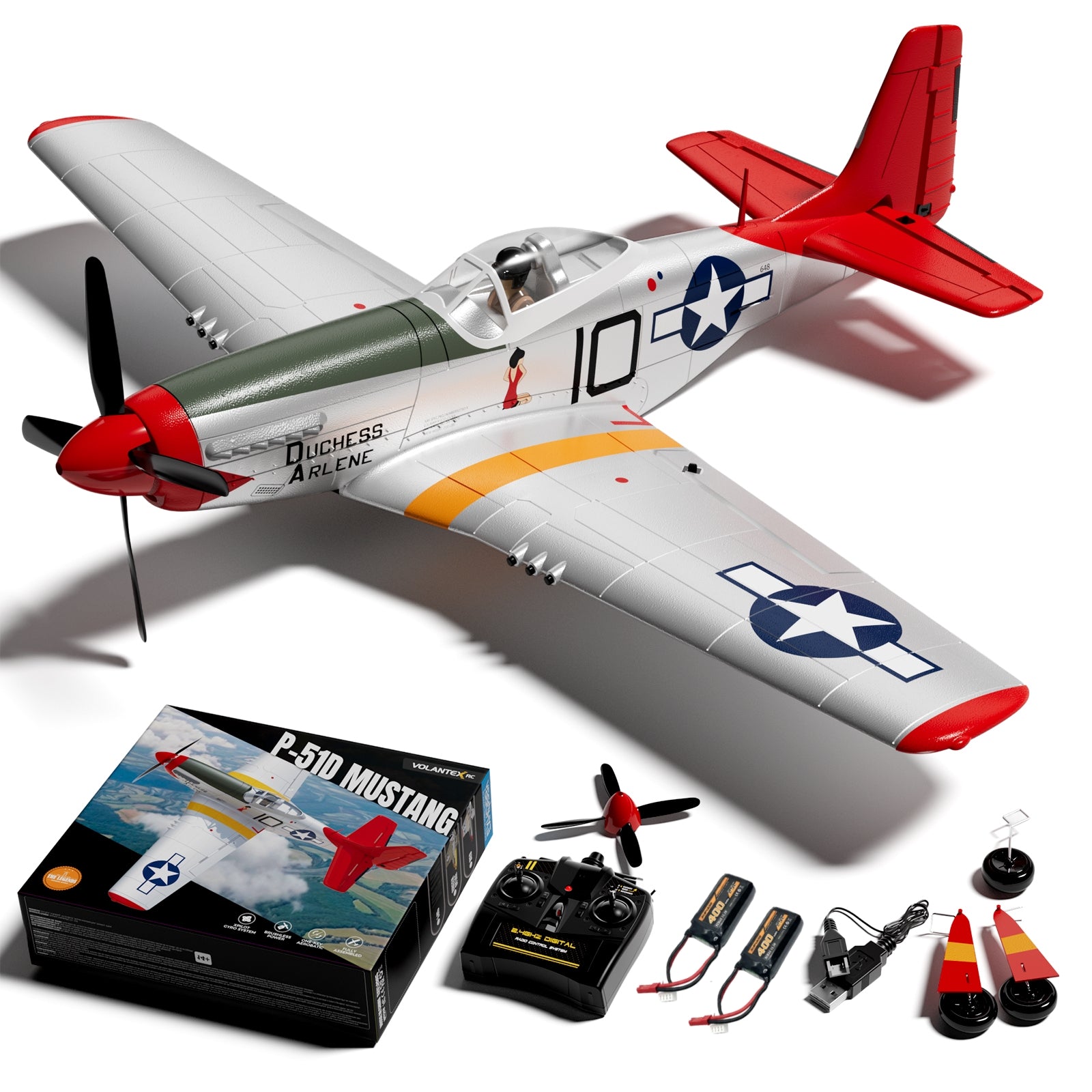 VolantexRC P-51 Mustang RC-Flugzeug Rückansicht schräg von hinten