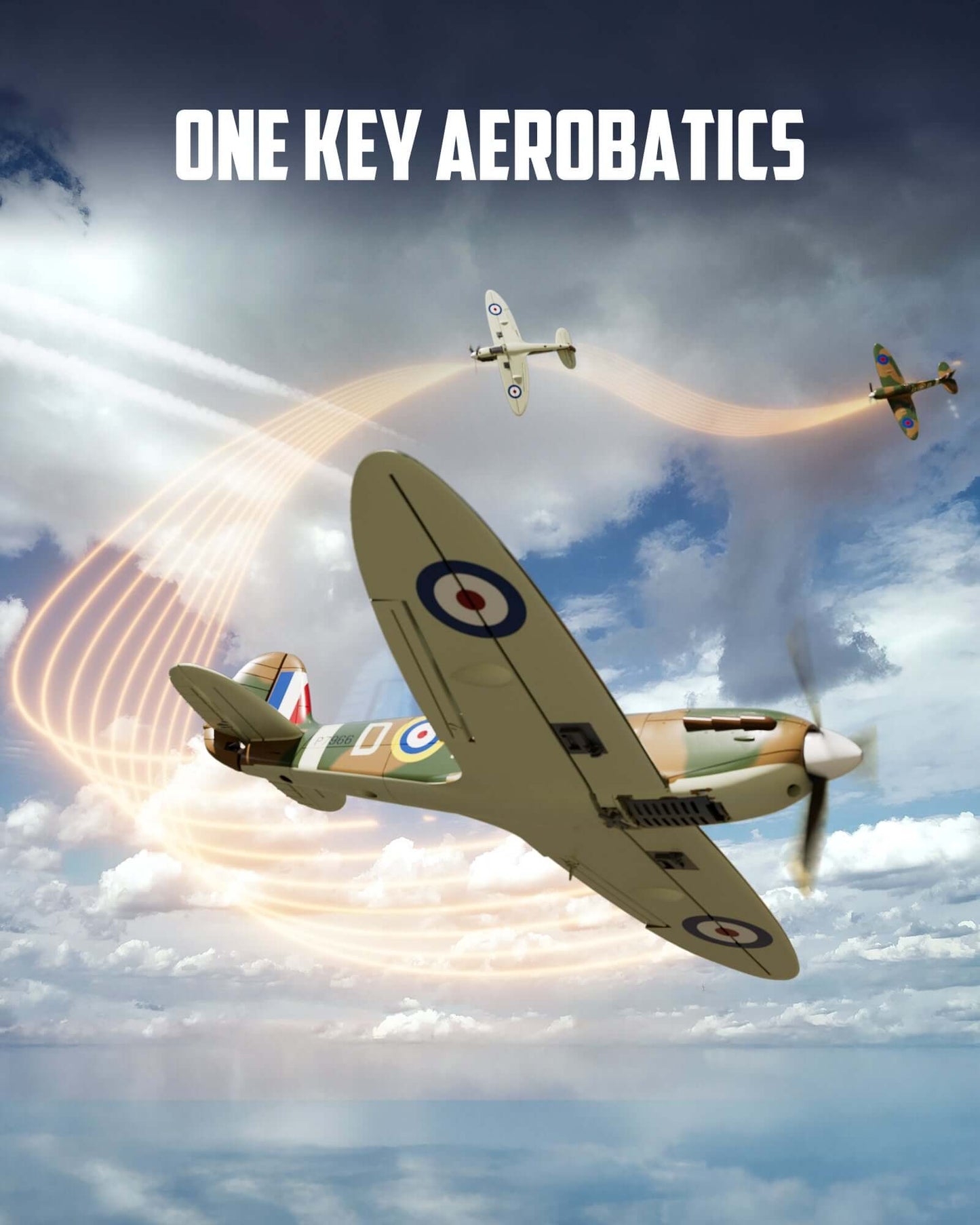 VolantexRC Spitfire 500mm performing one-key aerobatics with 360° roll; XPilot-assisted 4CH aileron warbird for beginners