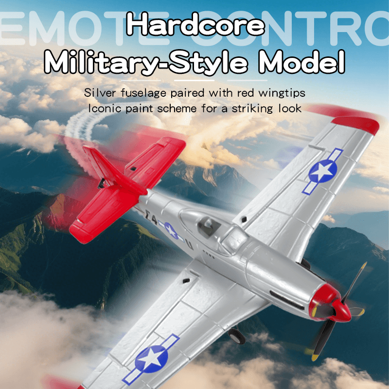 FX9501 P-51 Mustang 400mm 4CH Brushless RC Airplane Warbird with 6-Axis Gyro in military style with red wingtips