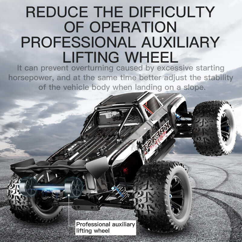 KF16 4WD off-road monster truck navigating steep rocks wild sand and complex terrains easily