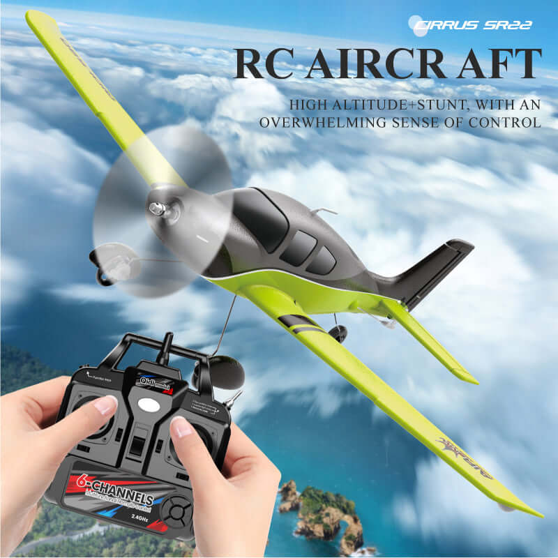QIDI 580 SR22 fluorescent green performing aerobatics with 2.4GHz transmitter, stable control for beginners, up to 30-minute runtime