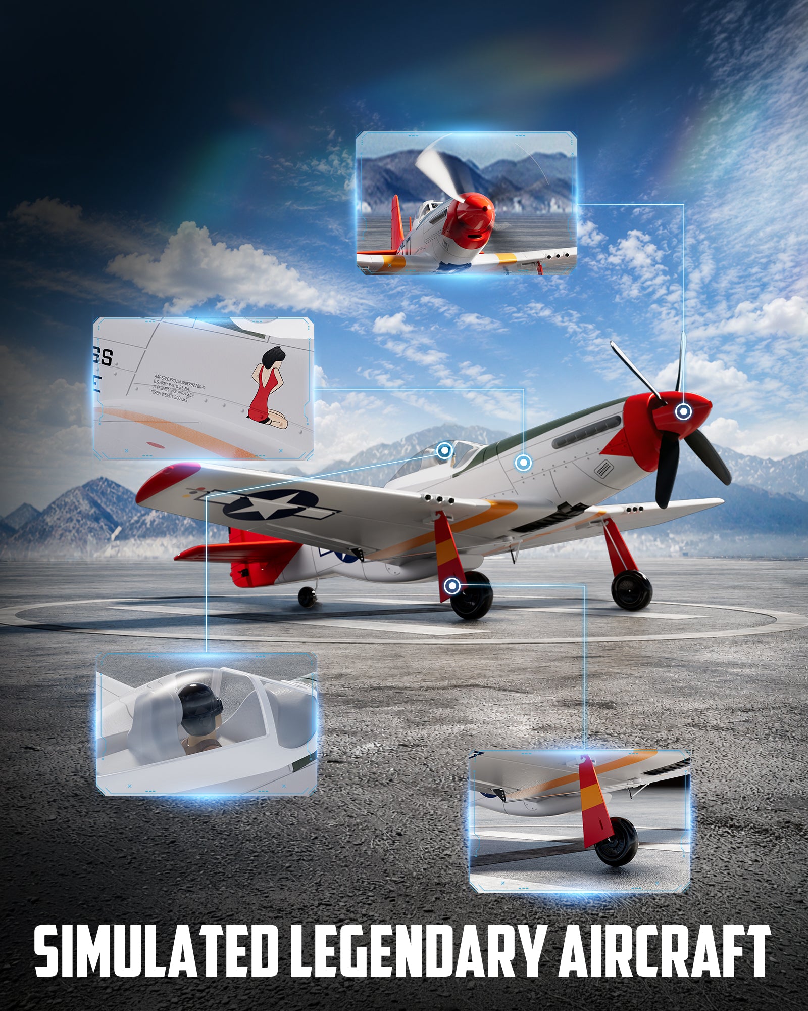 VolantexRC P-51 Mustang RC Flugzeug Nahaufnahme Detailgrafik