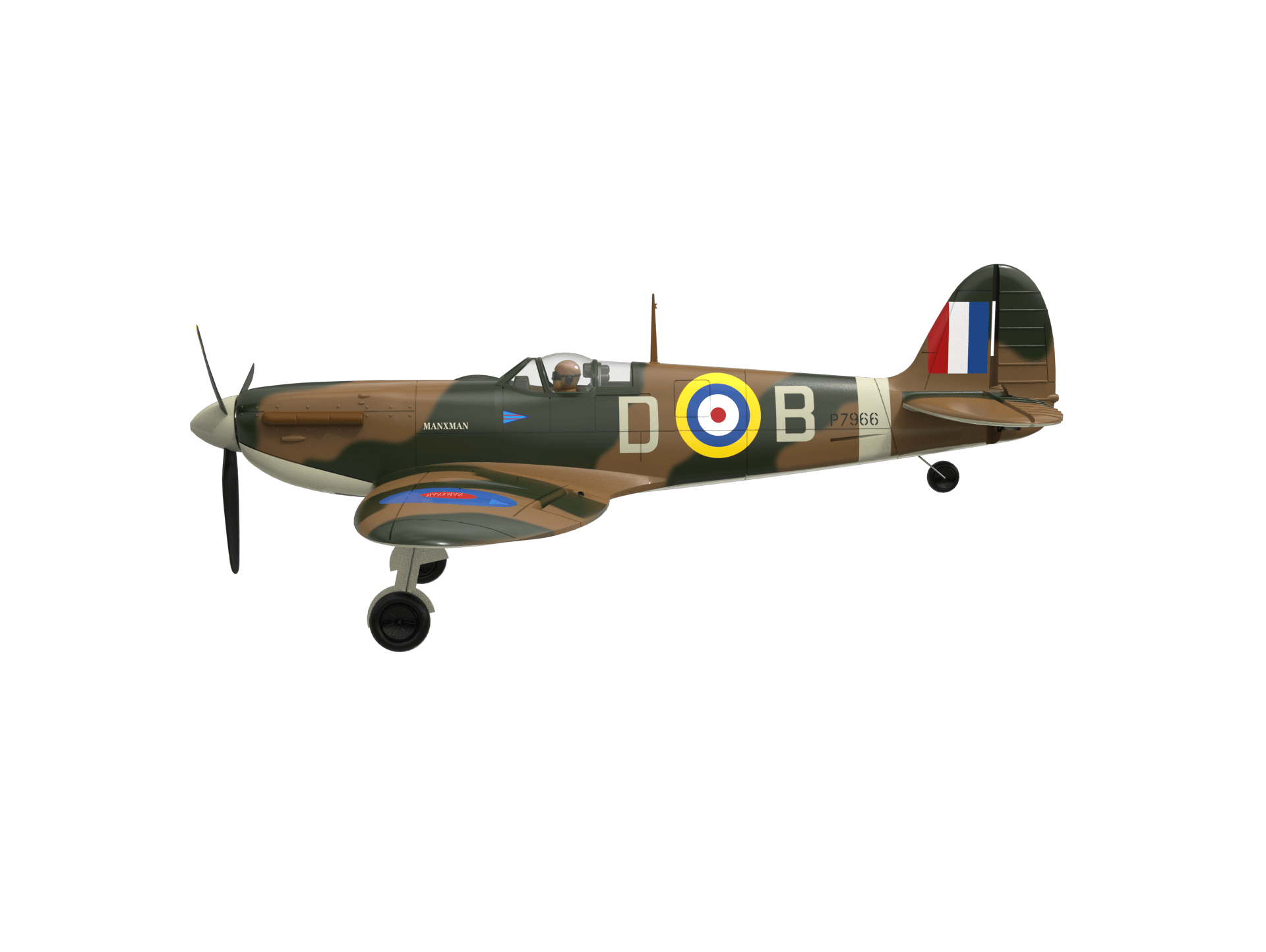 VolantexRC Spitfire 500mm (76805) 3D render – left side profile