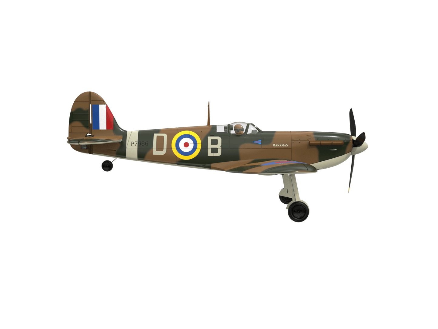 VolantexRC Spitfire 500mm (76805) 3D render – front-left three-quarter view