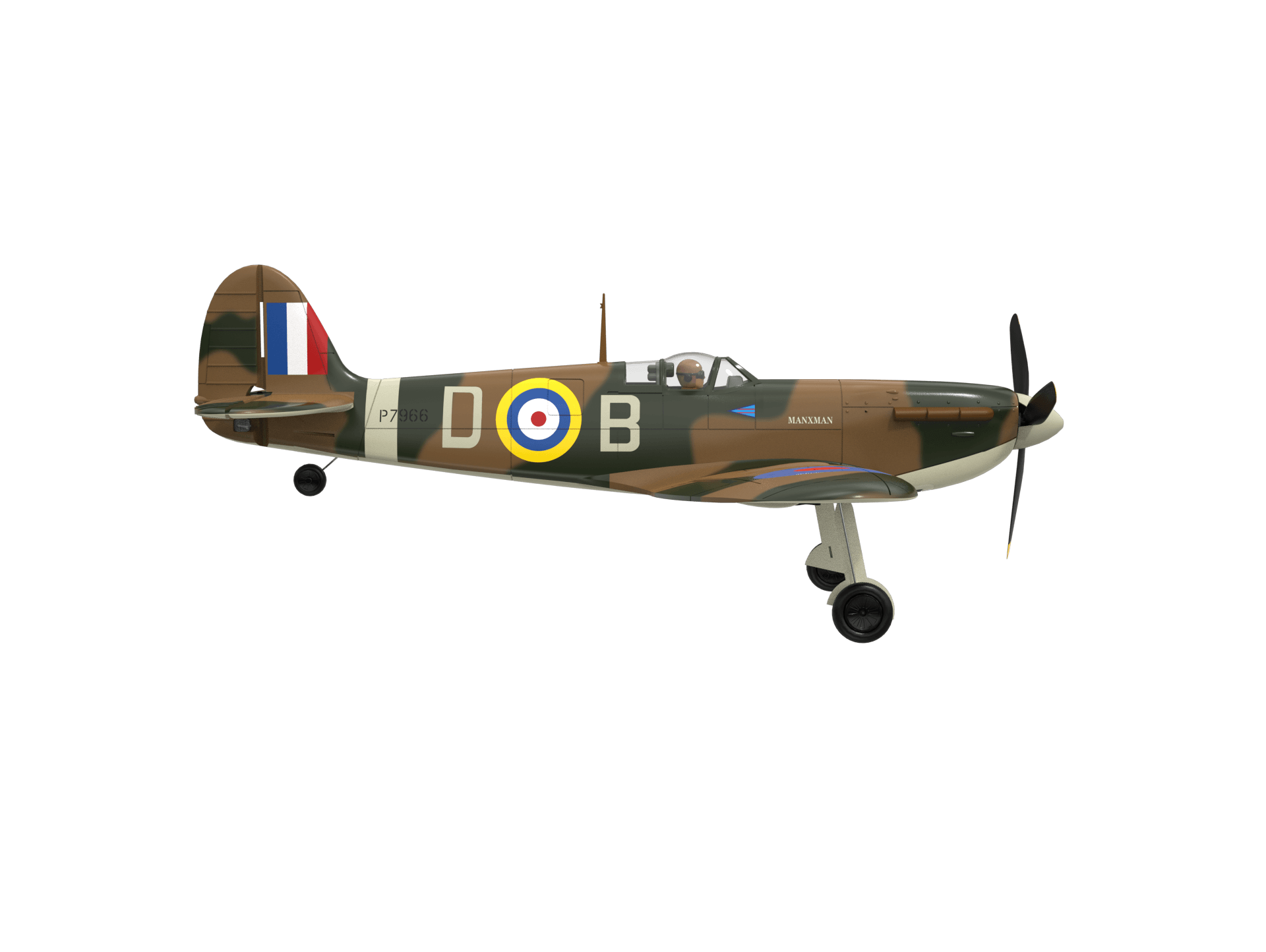 VolantexRC Spitfire 500mm (76805) 3D render – front-left three-quarter view