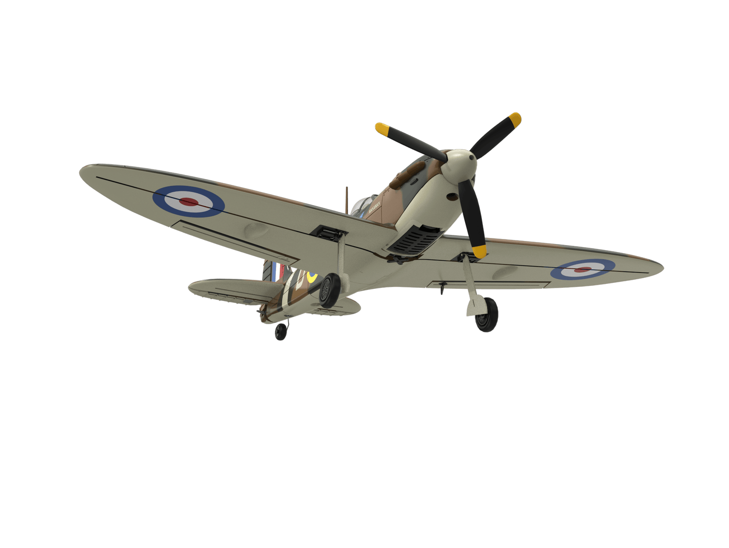 VolantexRC Spitfire 500mm (76805) 3D render – underside right three-quarter view