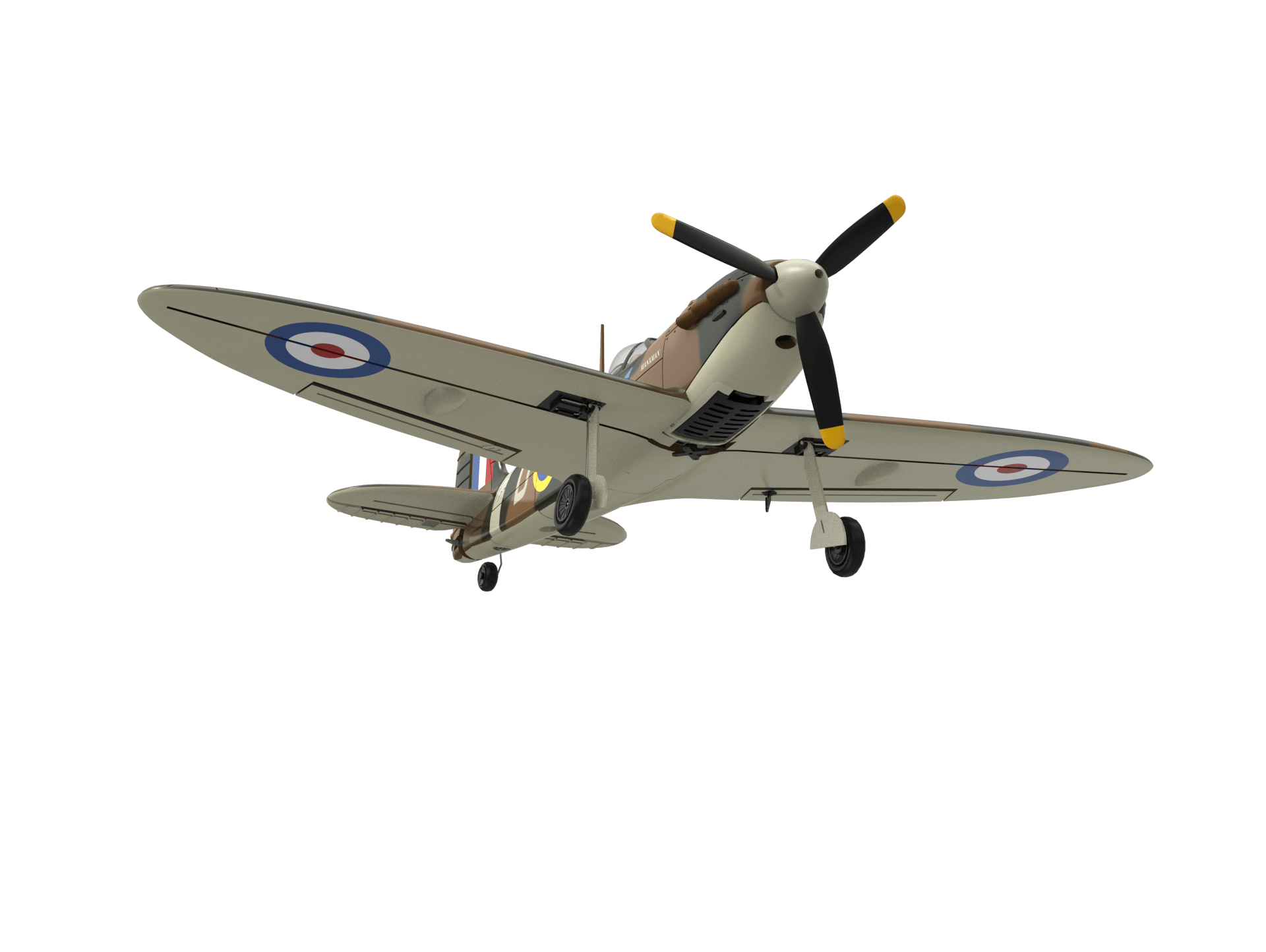 VolantexRC Spitfire 500mm (76805) 3D render – underside right three-quarter view