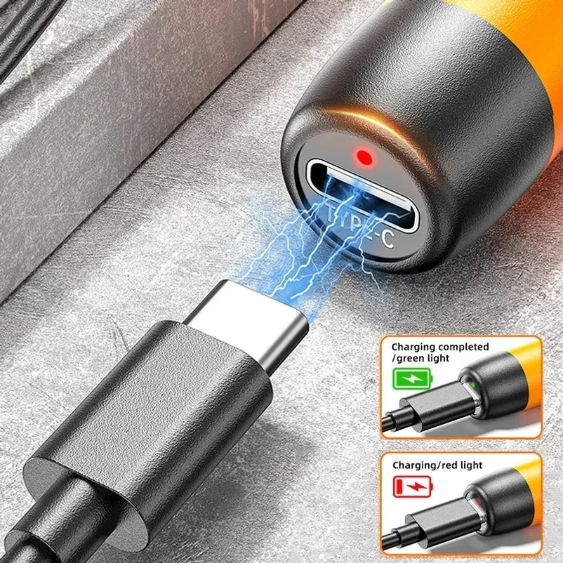 USB Type-C charging port close-up on the electric screwdriver handle