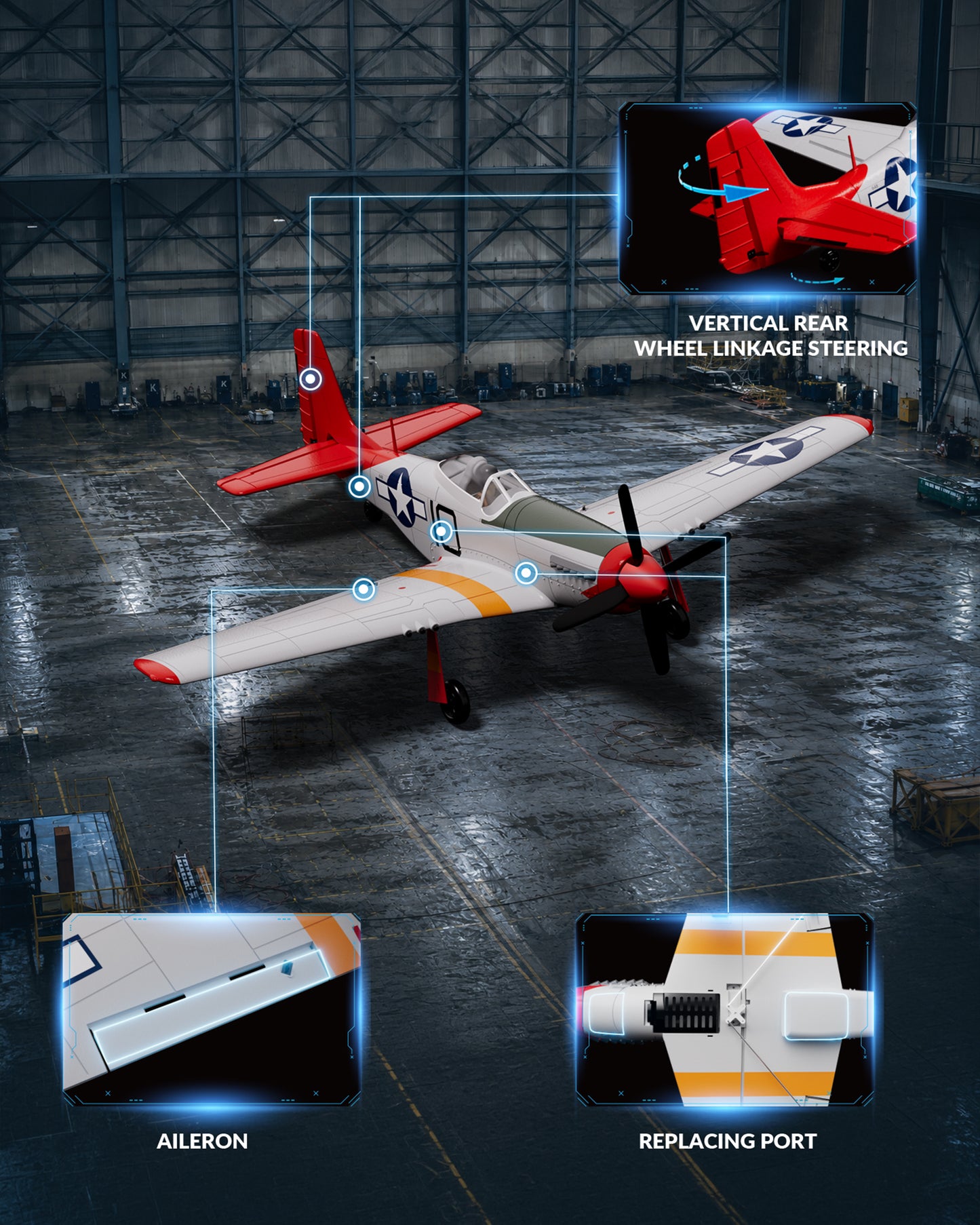 VolantexRC P-51 Mustang RC Flugzeug Abmessungen Grafik