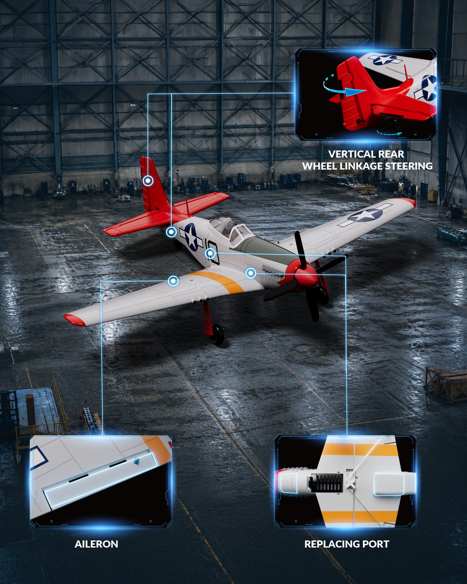 VolantexRC P-51 Mustang RC Flugzeug Abmessungen Grafik