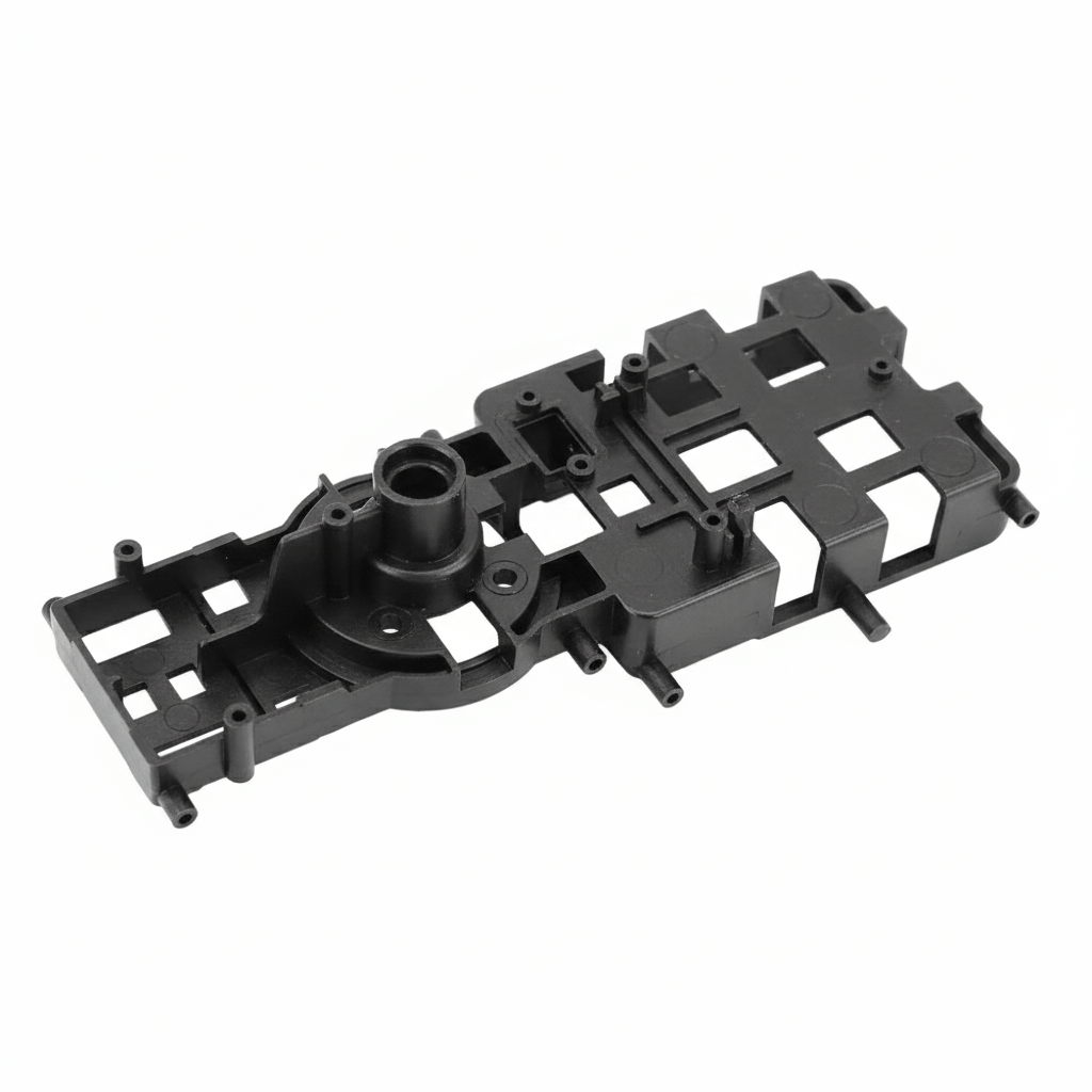 Black reinforced nylon main internal frame for Kootai F05 Black Hawk with mounting points for motors and servos.