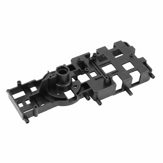 Black reinforced nylon main internal frame for Kootai F05 Black Hawk with mounting points for motors and servos.