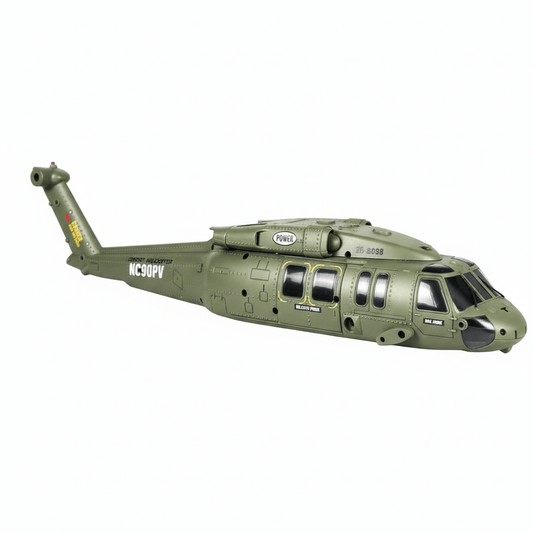 Right side of the army green ABS fuselage shell for the Kootai F05 Black Hawk RC helicopter with scale military markings.