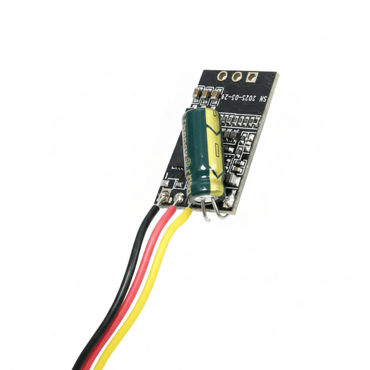 Kootai F05 Brushless ESC circuit board with high-quality capacitor and three-wire power leads.