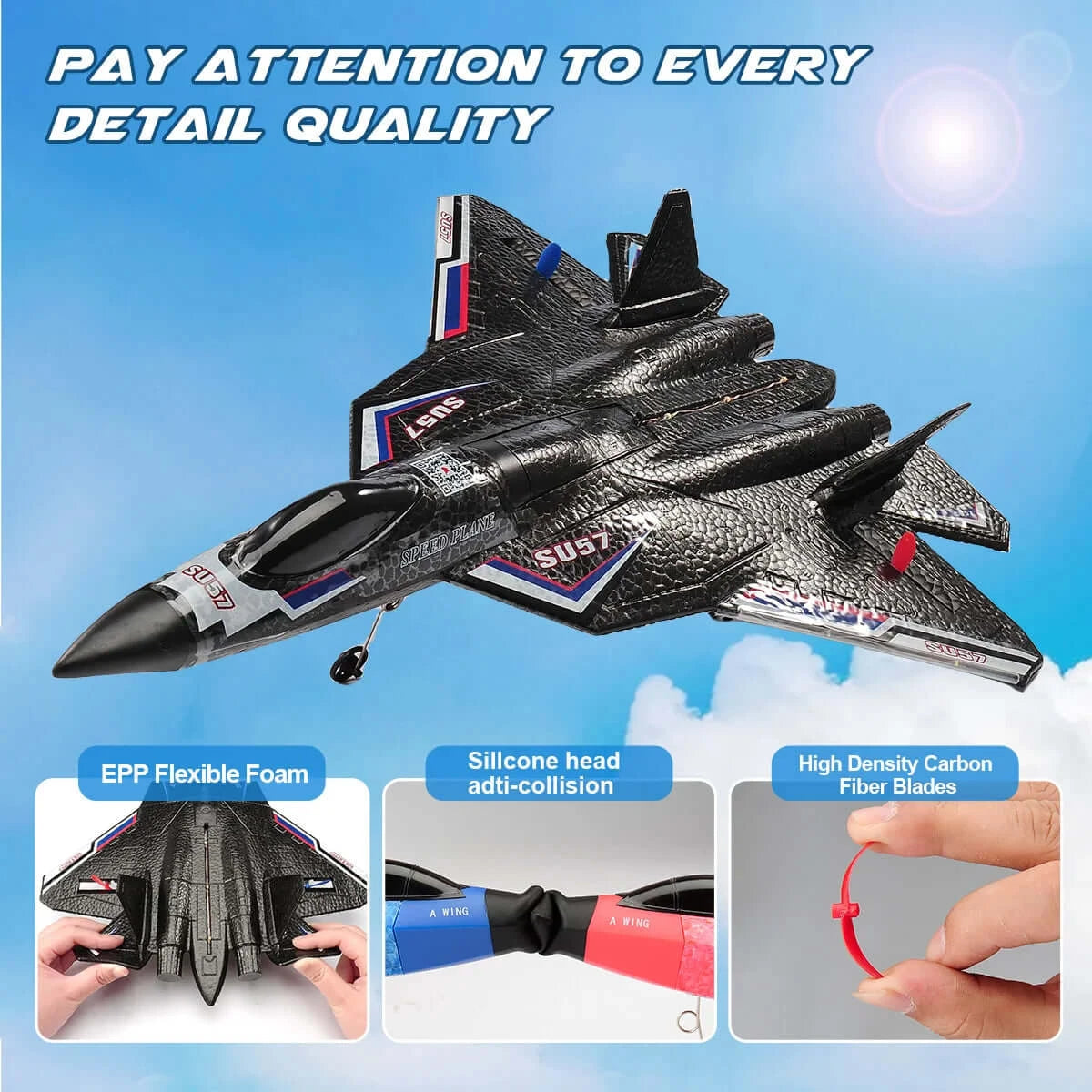 XiaXiu SU57 RC Plane: 2.4G Light-Up Foam Aircraft for Kids - Hand Thrown, Fixed Wing Toy | Kidstoylover