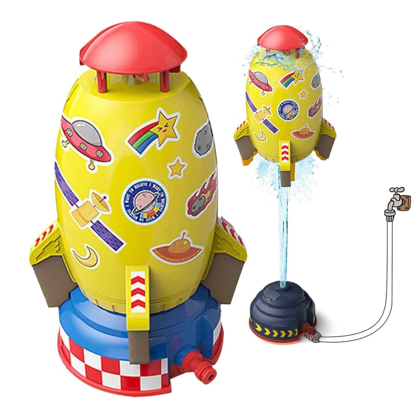 야외 로켓 발사기 장난감-정원 재미 및 대화 형 놀이를위한 물 구동 스프링클러-키즈 잔디 물 스프레이 로켓
