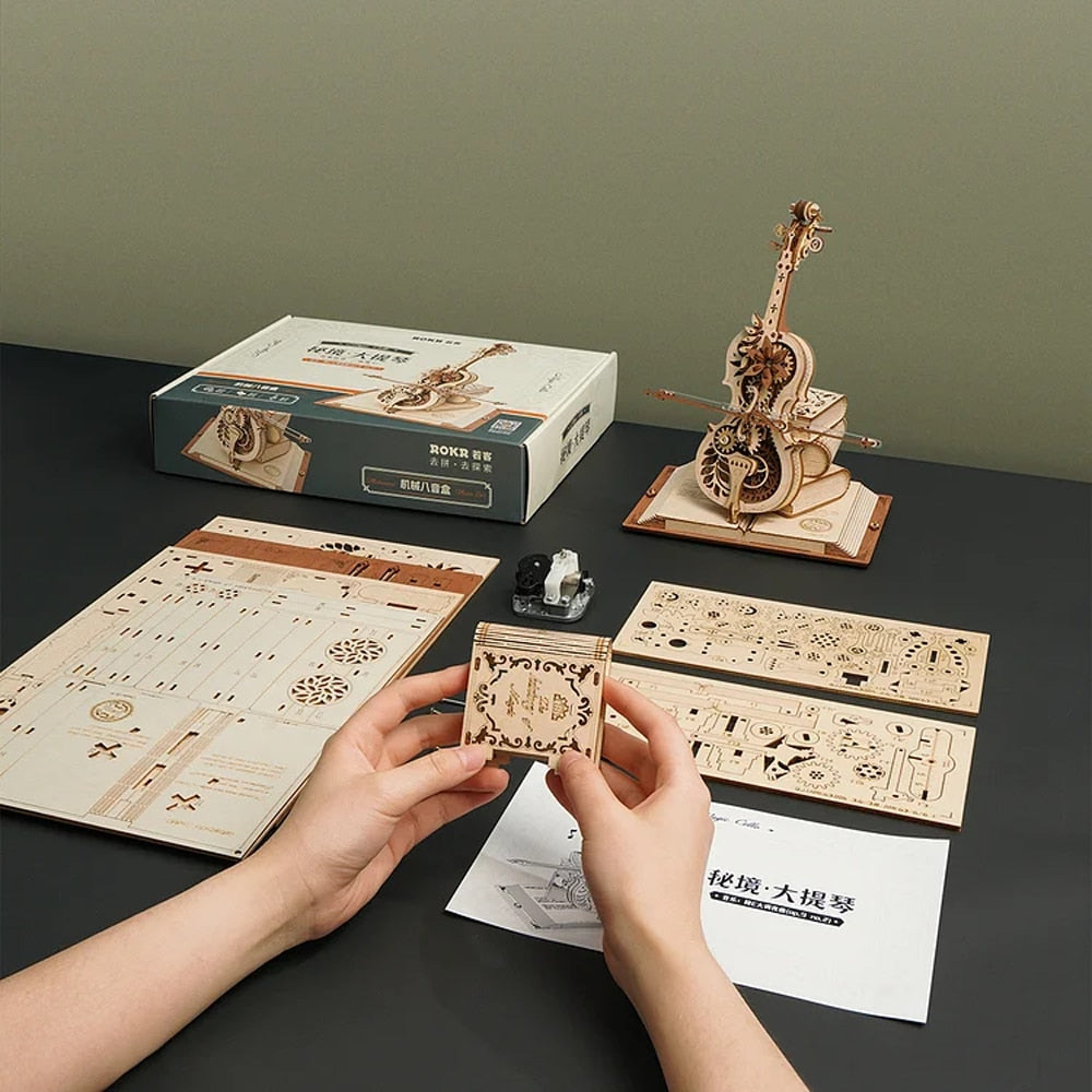 Robotime ROKR AMK63 Violoncello magico: puzzle in legno 3D e carillon meccanico-stelo mobile, giocattolo creativo e divertente per bambini e ragazze