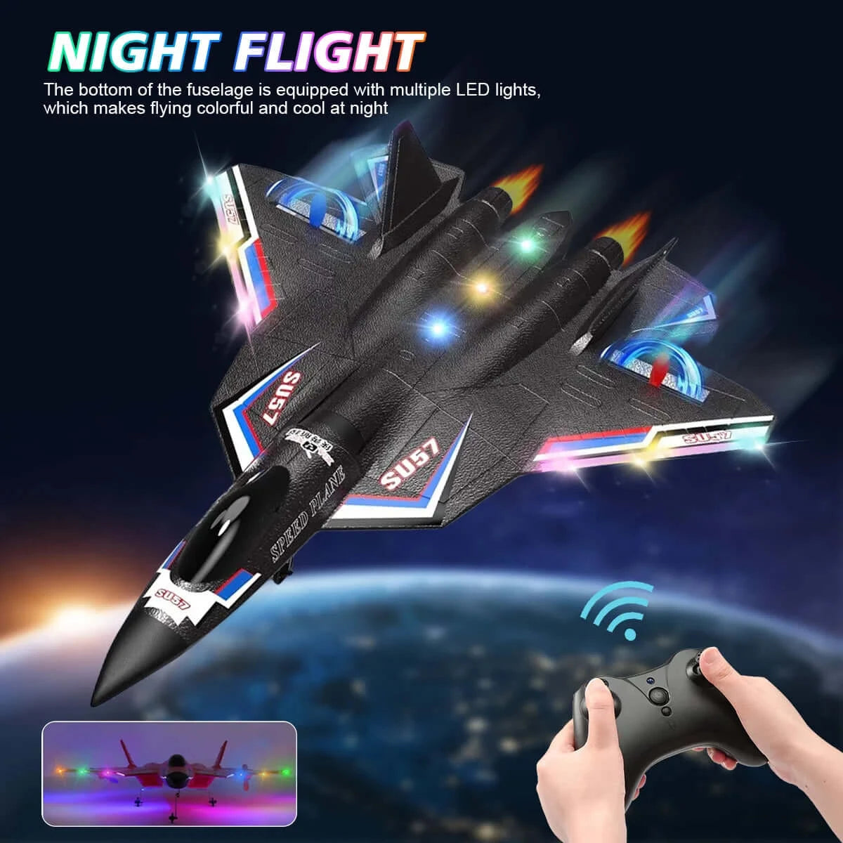 XiaXiu SU57 RC Plane: 2.4G Light-Up Foam Aircraft for Kids - Hand Thrown, Fixed Wing Toy | Kidstoylover