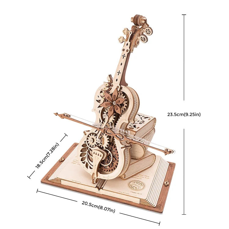 Robotime ROKR AMK63 Magic Cello: 3D Wooden Puzzle & Mechanical Music Box - Movable Stem, Creative & Fun Toy for Children and Girls