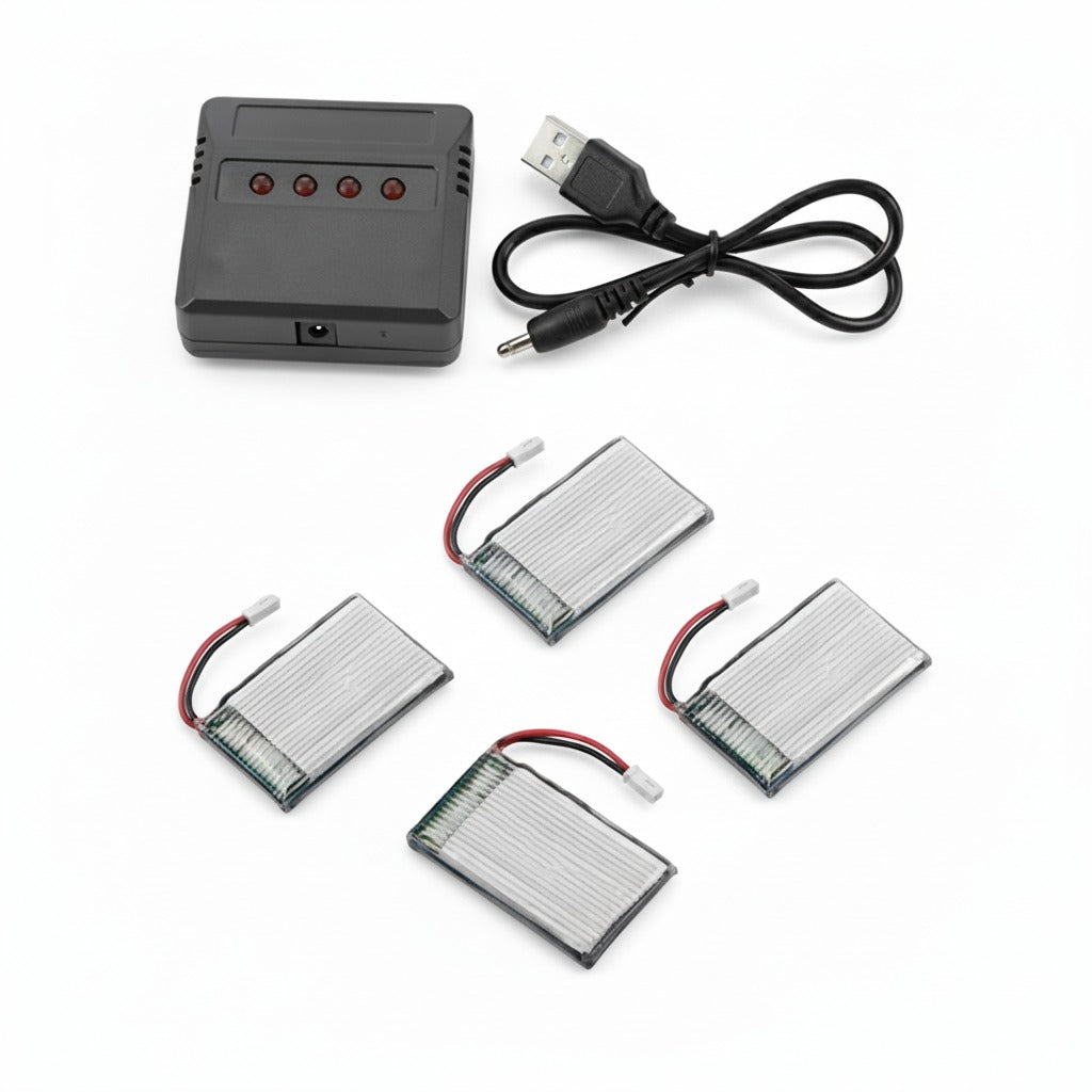 4PC 3.7V 450mAh Li-Po Battery & 1-4 USB Charger for Mini Warbirds 4CH Airplane | KIDS TOY LOVER