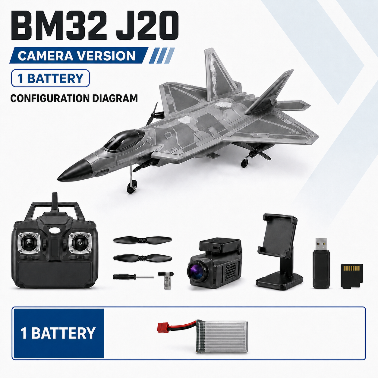 BM32 J20 Camera Version configuration card labelled 1 Battery