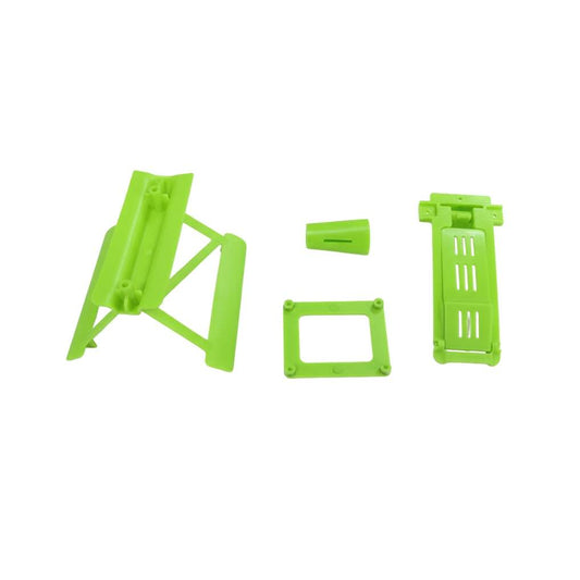 Green ABS plastic replacement parts for Wltoys A310 including battery tray and wing mount.
