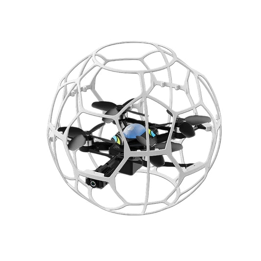 White Protective Cage 8K FPV Drone - Spherical Safety Cage Drone with 360° Protection and Built-in Camera