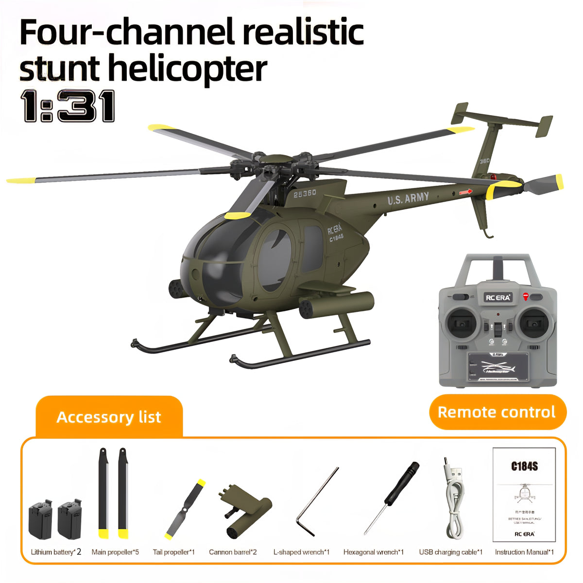 RC ERA C184S 6CH Scale Brushless Optical Flow RC Helicopter
