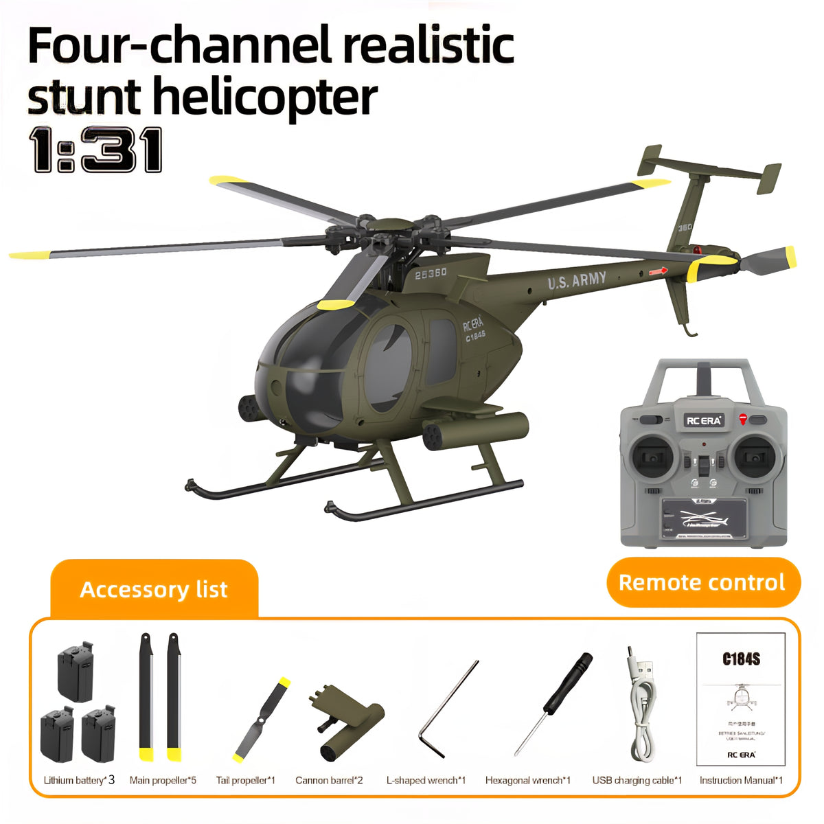 RC ERA C184S 6CH Scale Brushless Optical Flow RC Helicopter