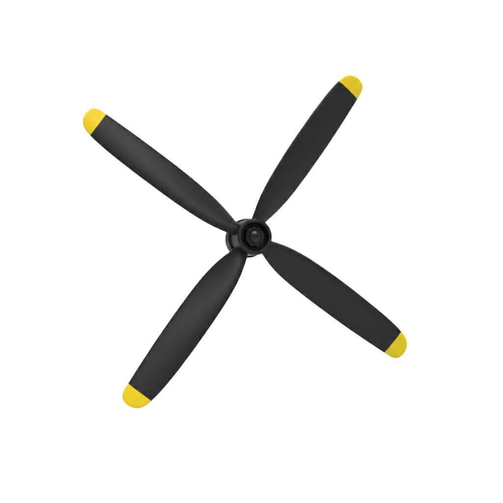 P51D Mustang 750mm Expert RC Warbird replacement 4-blade propeller with yellow tips.