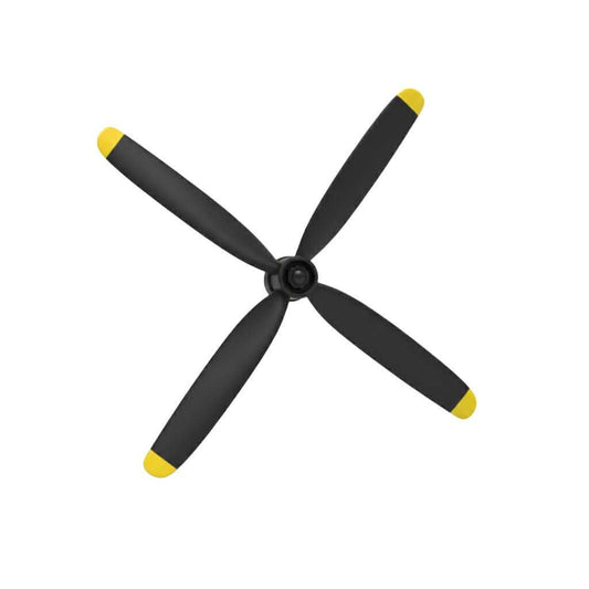 P51D Mustang 750mm Expert RC Warbird replacement 4-blade propeller with yellow tips.