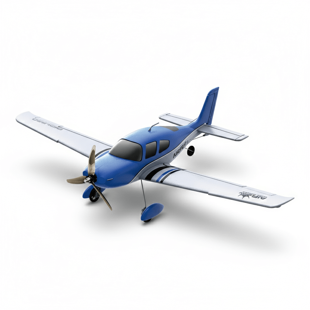 QIDI 580 SR22 4CH RC Plane blue version on white background, brushless prop, LED lights, fixed landing gear, EPP foam model