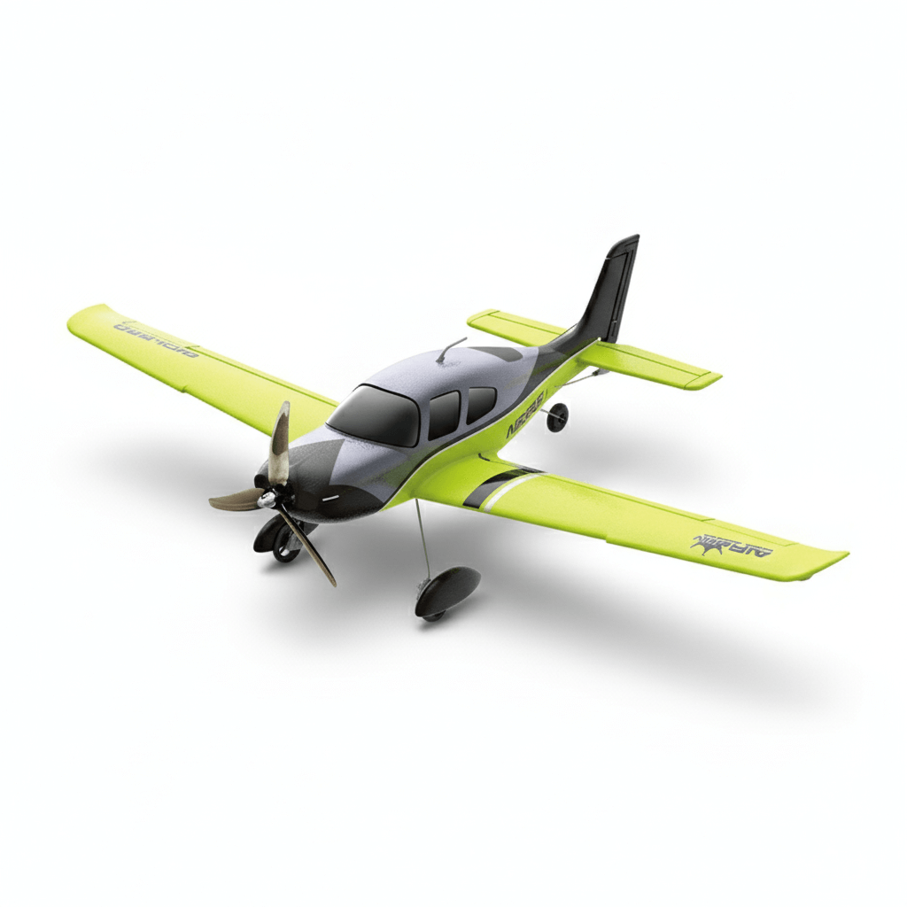 QIDI 580 SR22 4CH RC Plane fluorescent green version on white background, brushless motor, LED lights, EPP foam, landing gear