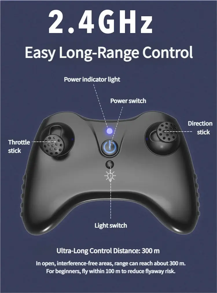 2.4GHz easy long-range control remote with power switch and throttle stick for RC devices