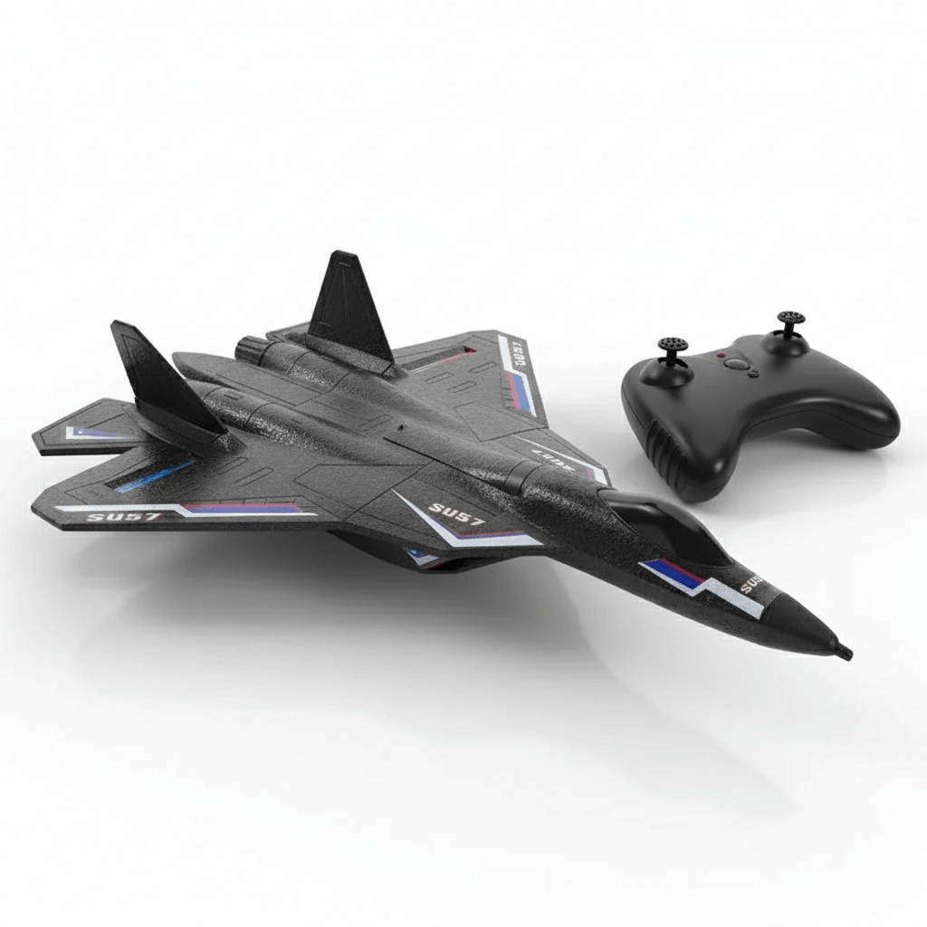 SU57 RC Plane: 2.4G Light-Up Foam Aircraft for Kids - Hand Thrown, Fixed Wing Toy with remote control.